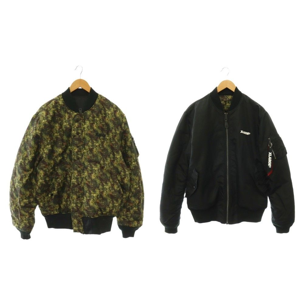 エクストララージ X-LARGE × ALPHA INDUSTRIES ブルゾン MA-1 リバーシブル カモフラ柄 ジャケット アウター L 黒 ブラック /NR ■GY