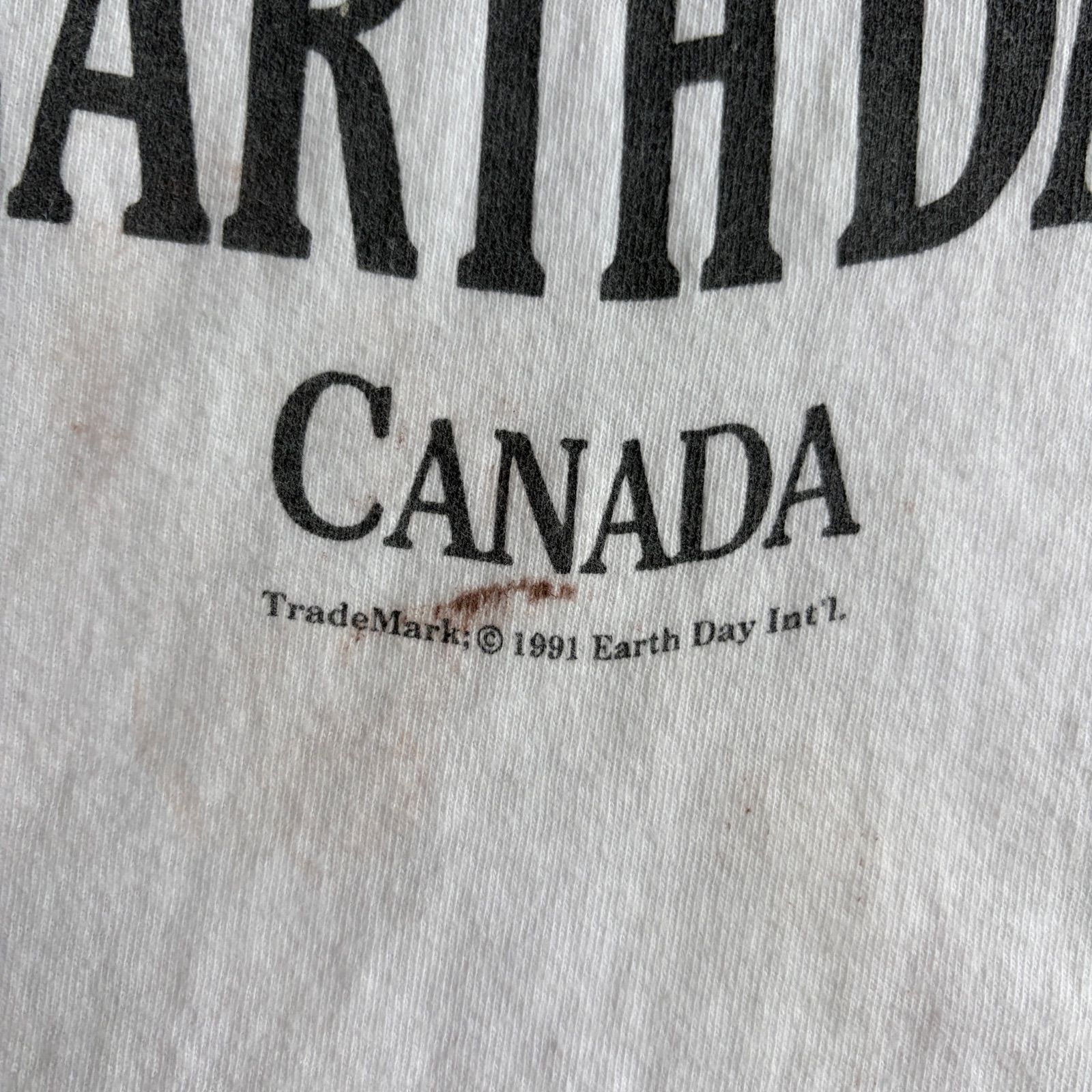 90s Earth Day Canada Tシャツ 1991 アースデイ カナダ 環境保護 イベント ヴィンテージ シングルステッチ ホワイト USA古着