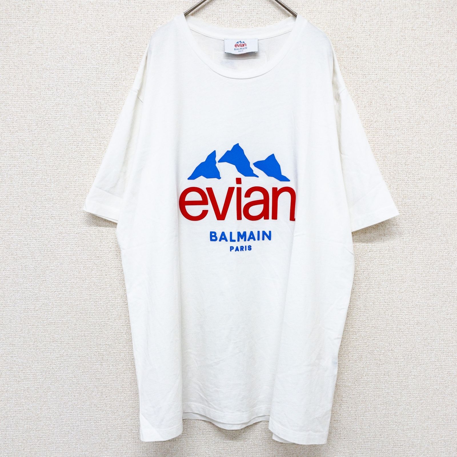 BALMAIN バルマン evian エヴィアン Tシャツ カットソー ロゴ コラボ コットン 白 ポルトガル製 メンズ S b02046