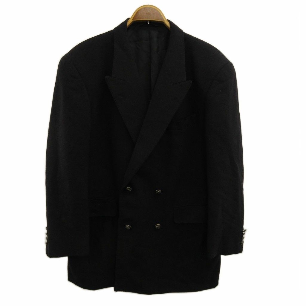 クリスチャンディオール Christian Dior テーラードジャケット ウール カシミヤ混 ダブル 4B 総裏地 肩パッド M 黒 ブラック /XZ ■GY50