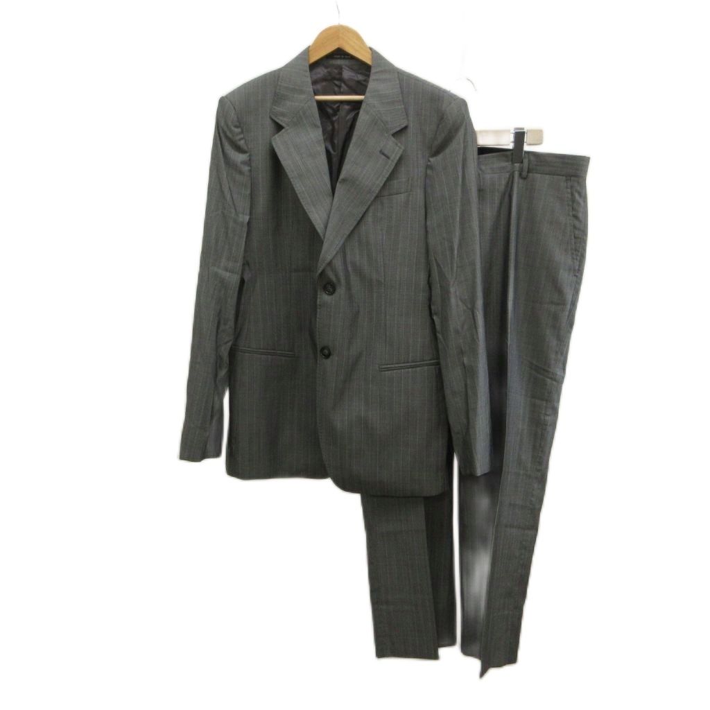 エンポリオアルマーニ EMPORIO ARMANI JOSH LINE スーツ セットアップ 上下 テーラードジャケット ウール シルク混 シングル 2B 総裏地 肩パッド パンツ スラックス ストライプ 54 XXL グレー /XZ ■GY50