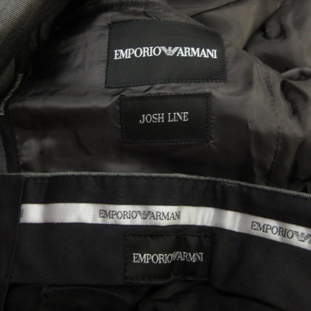 エンポリオアルマーニ EMPORIO ARMANI JOSH LINE スーツ セットアップ 上下 テーラードジャケット ウール シルク混 シングル 2B 総裏地 肩パッド パンツ スラックス ストライプ 54 XXL グレー /XZ ■GY50