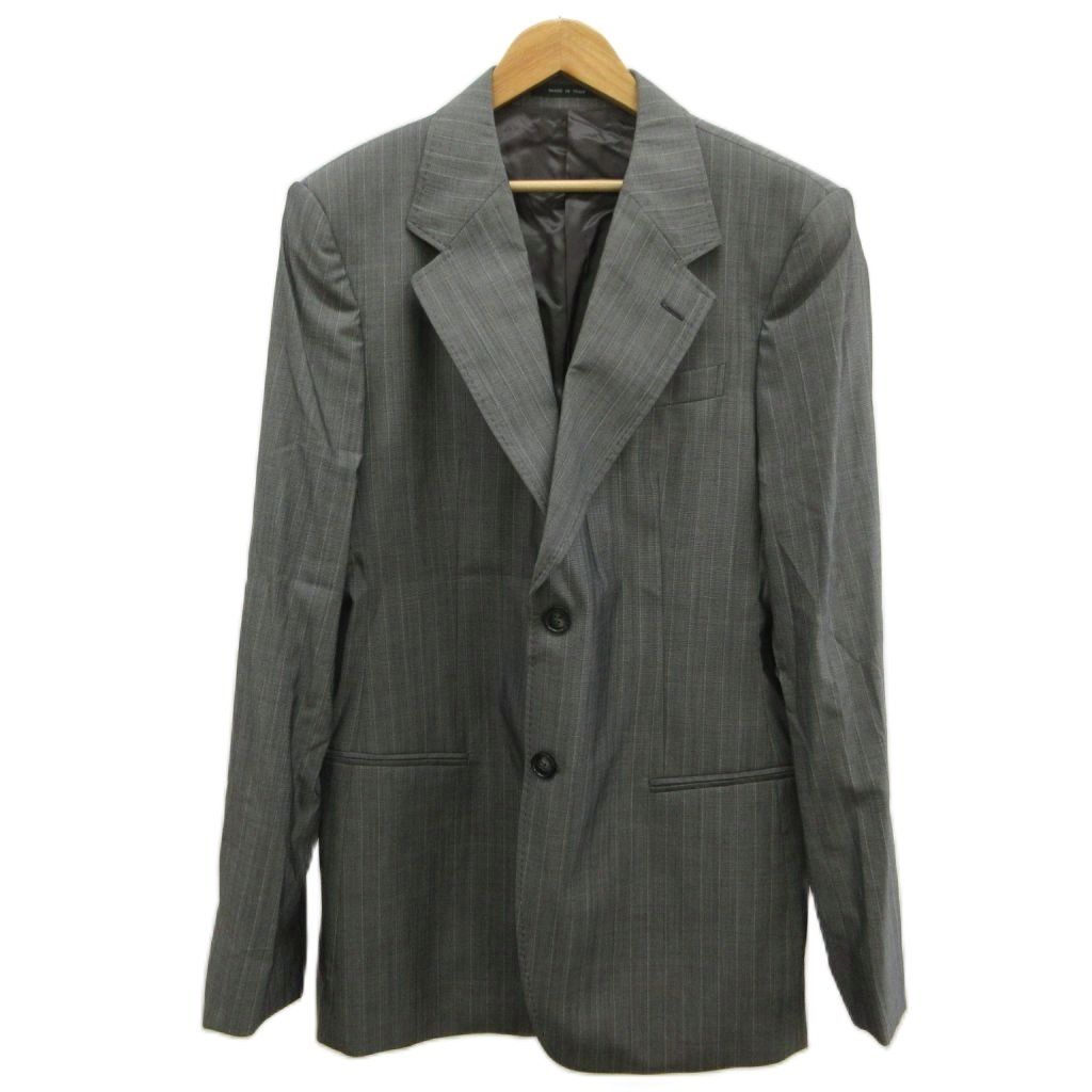エンポリオアルマーニ EMPORIO ARMANI JOSH LINE スーツ セットアップ 上下 テーラードジャケット ウール シルク混 シングル 2B 総裏地 肩パッド パンツ スラックス ストライプ 54 XXL グレー /XZ ■GY50