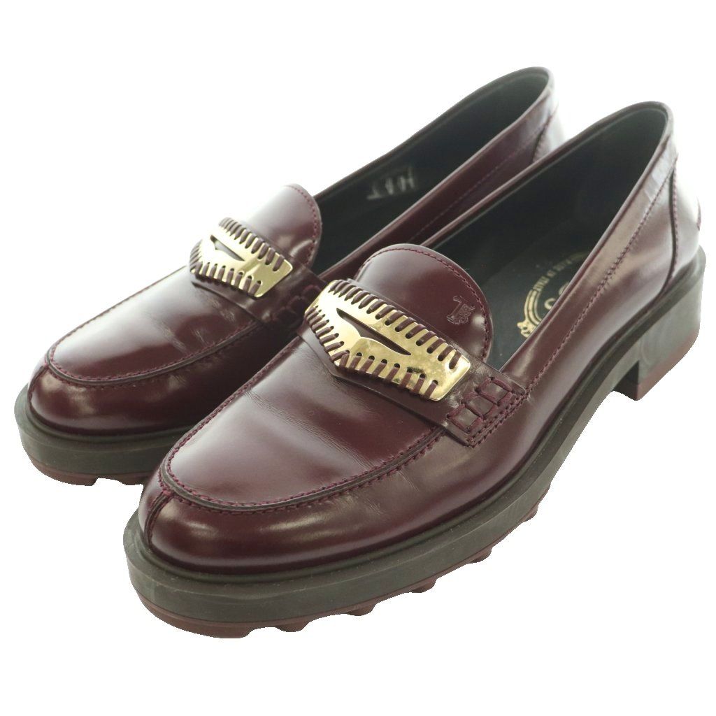 トッズ TOD'S チャンキーソールローファー メタルプレート レザー 37 バイオレットカラー /SS ■OS ■GY50