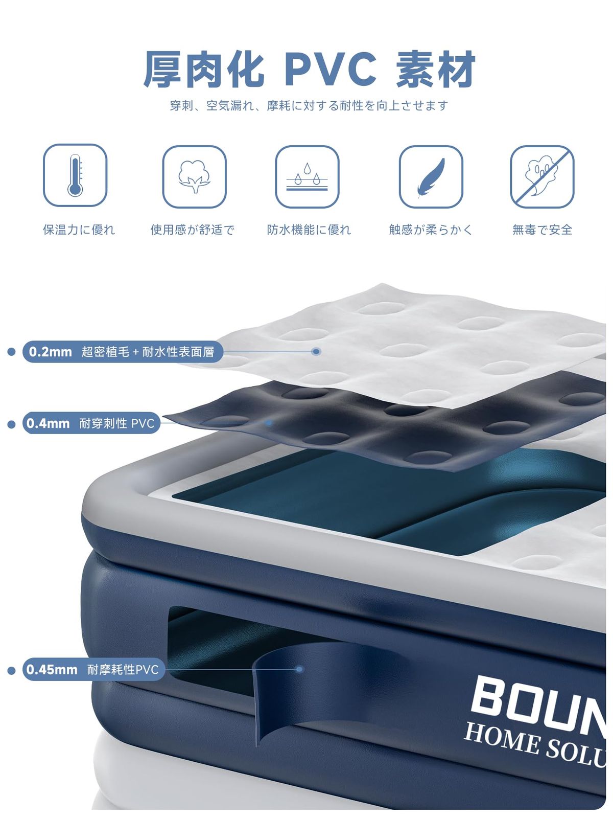 Bounvi エアーベッド 電動ポンプ内蔵 厚40cm エアベッド 折り畳み式 自動膨張 USB充電式 キャンプ/車中泊マット 来客用 防災用 寝具 収納袋付き 枕付き 日本語取扱書付き