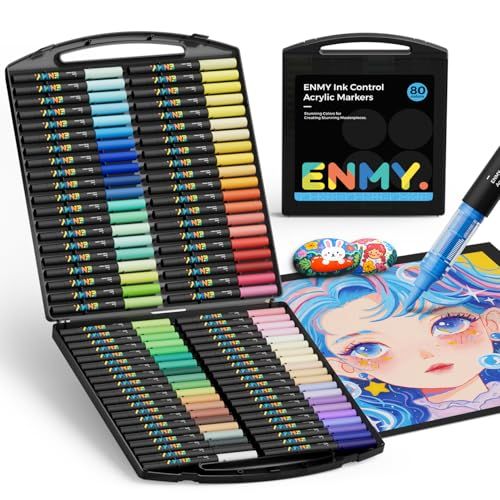 ENMY 80色セット 直液式 アクリルマーカー イラストマーカー 水性 筆ペン アートマーカー 美術 漫画 ファブリック 編み物マーカー キャンバス/ガラス/木 布用ペン テキスタイル用 カラーペンｍａ