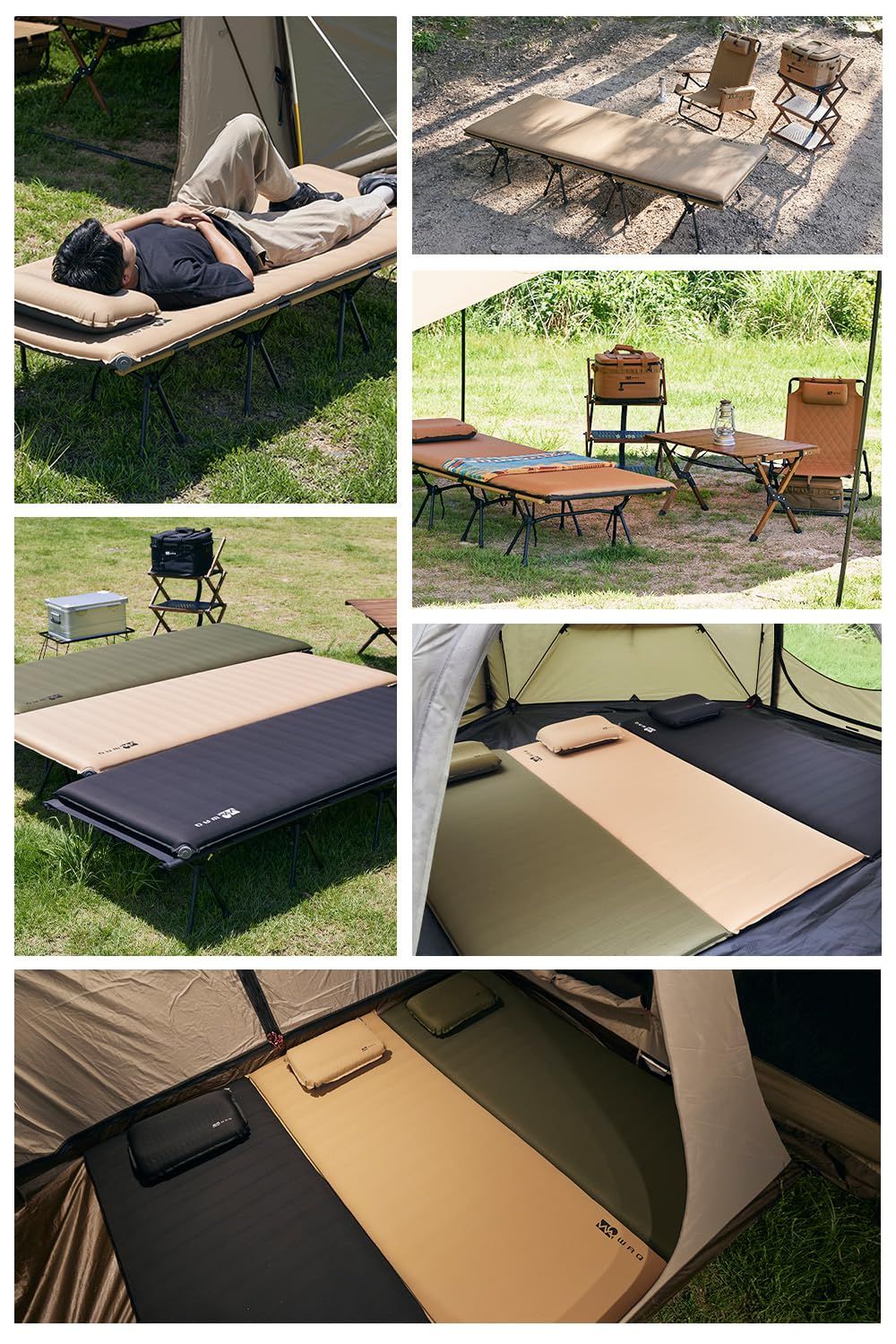 WAQ RELAXING WIDE MAT リラクシング ワイドマット 厚手 8cm 車中泊 キャンピング 特殊ウレタン 軽量 r値 7 自動膨張 特大バルブ搭載 災害時 防災 インフレータブル ワイドコット アウトドア 車中泊 キャンプ 寝袋 (TAN)