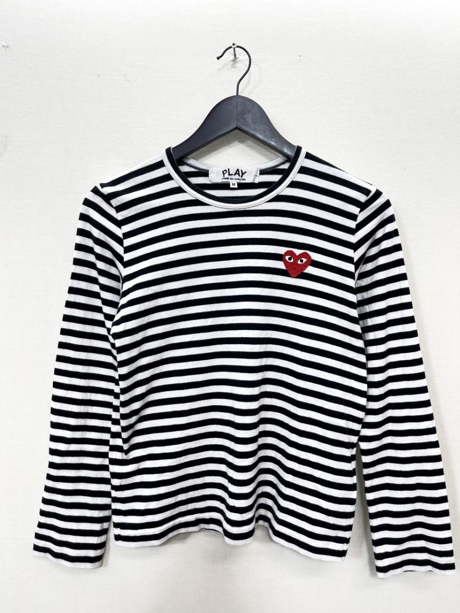 PLAY COMME des GARCONS プレイ コムデギャルソン ボーダー 長袖 カットソー sizeM/白 黒 ■■◎レディース