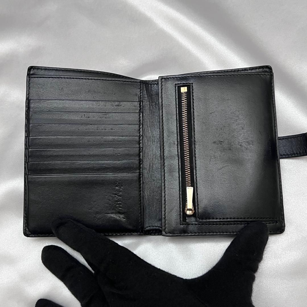 ◇美品◇セリーヌ ストラップウォレット 二つ折り財布 ブラック レザー