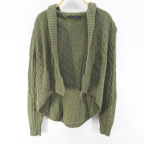 ラルフローレン RALPH LAUREN 長袖 カーディガン ニット 前開き カシミヤ混 M 緑系 グリーン ケーブル編み 毛 ウール