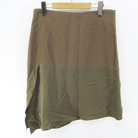 ブルネロクチネリ BRUNELLO CUCINELLI DB72738 膝丈 フレアスカート スカート 麻 リネン 40 茶系 ブラウン イタリア製 アシンメトリー 切替 裏地 無地