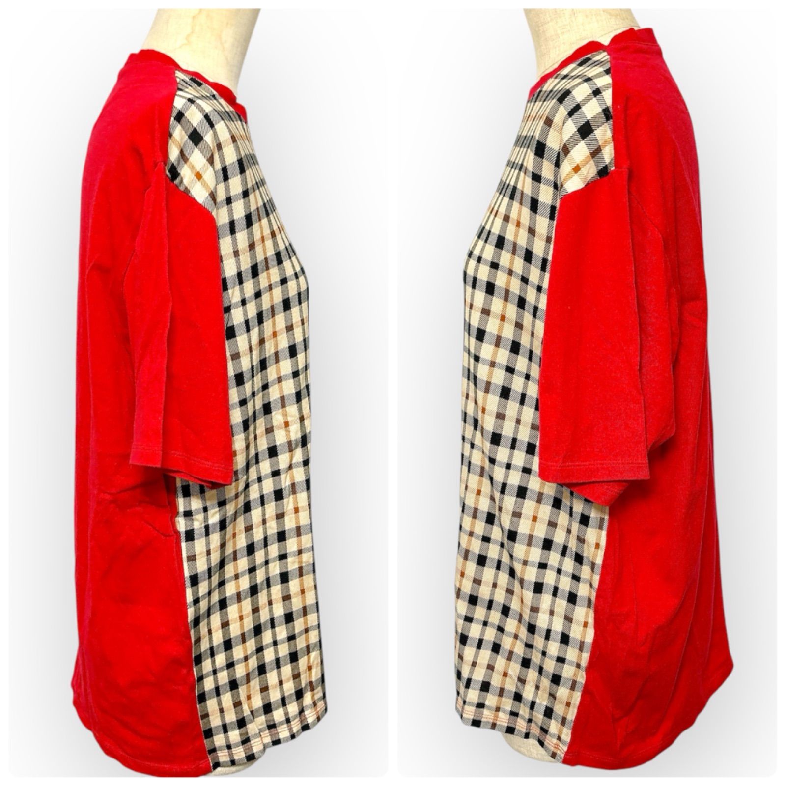 DAKS ダックス チェック柄 半袖 カットソー Tシャツ Lサイズ 赤