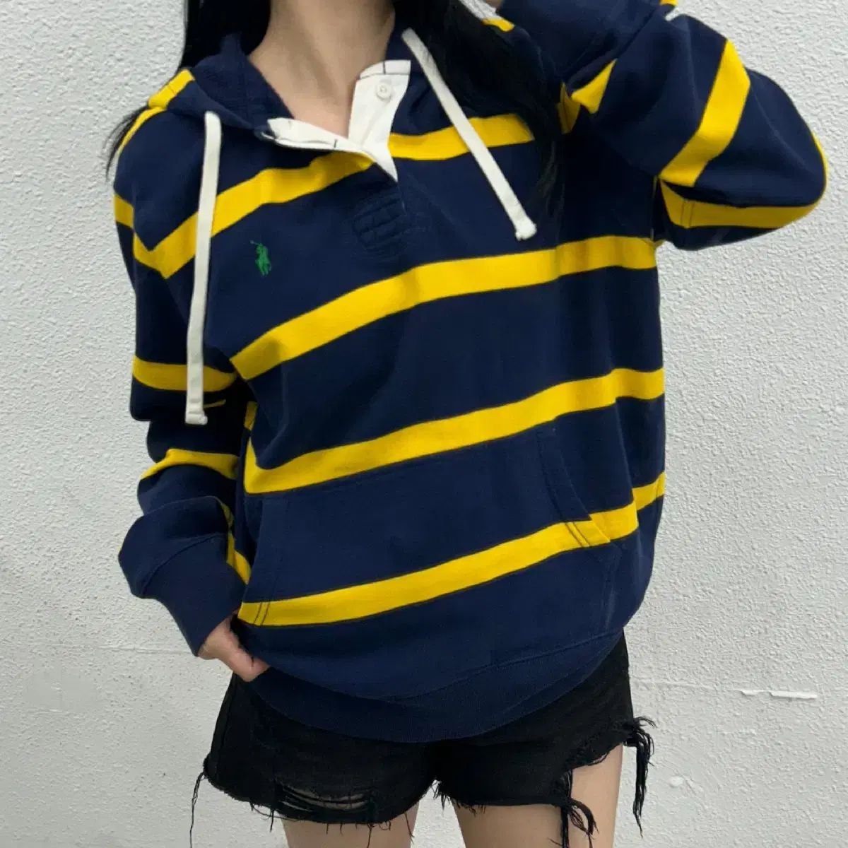 ポロ ラルフローレン ポニー グリーン 옐로 バイカラー ネイビー フード L