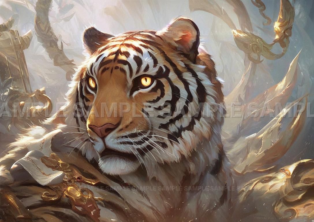 AIアート】【迫力満点】虎 アート ポスター 幻想的 光沢 黄金 猛獣