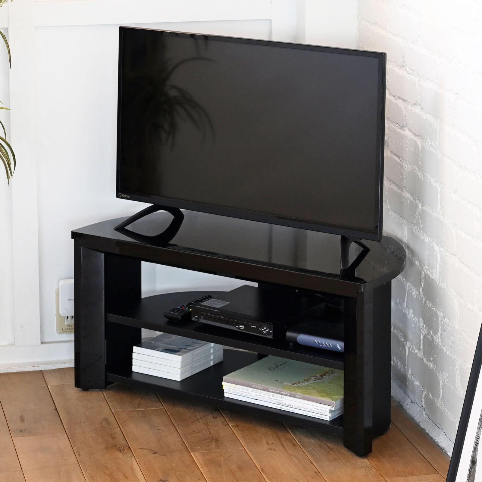 【数量限定】テレビボード テレビ台 ラック ローボード 収納 コーナー 山善(YAMAZEN) 幅80×奥行39.5×高さ40cm 組立品 シャイニーブラック SHTE-800(SBK)