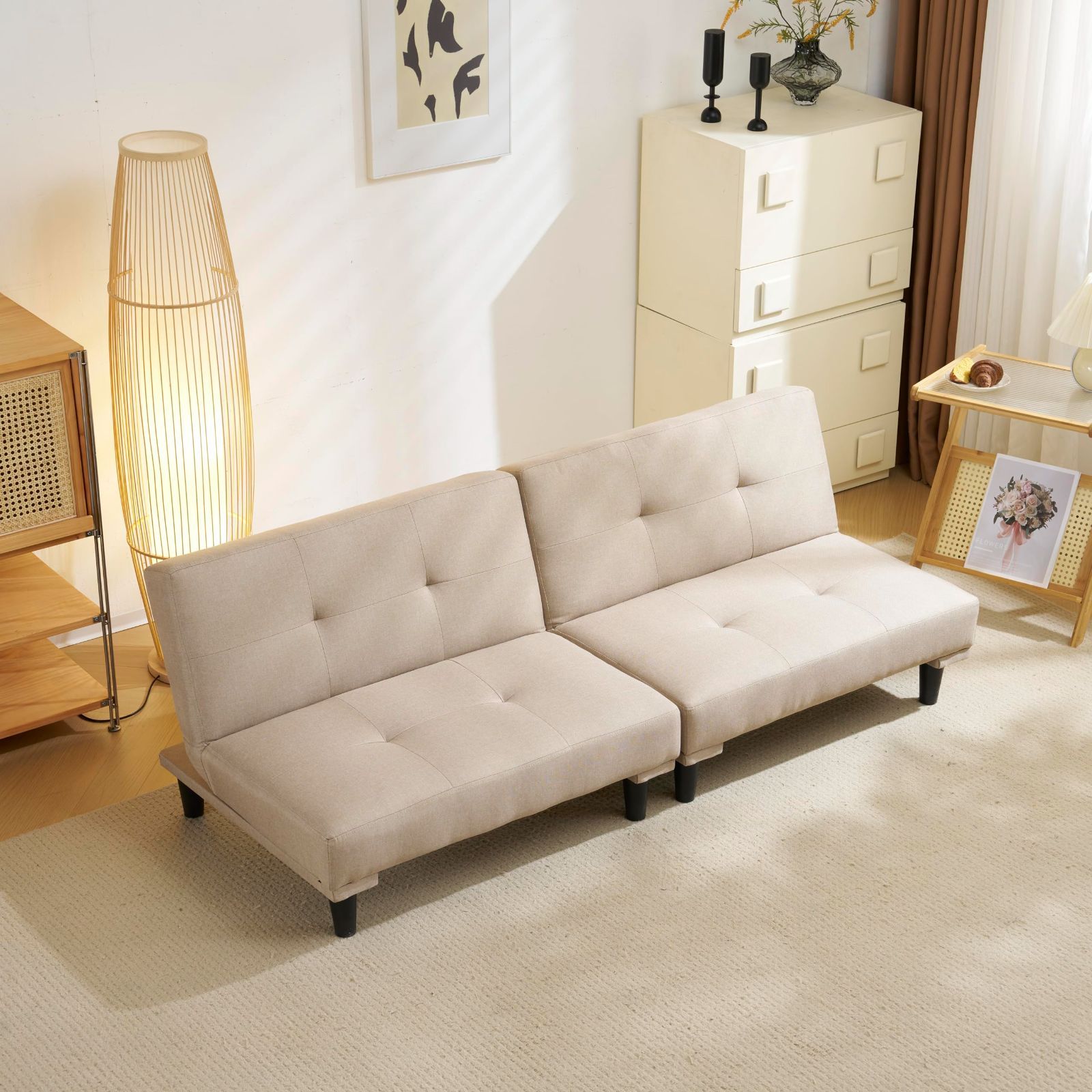 新品　ソファ　ソファー　ローソファ　ソファベッド　リクライニングソファ　ベージュ 特価商品】ベージュ ソファーベット ロータイプ ベッド リクライニング