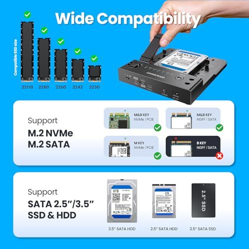 GRAUGEAR NVMe M.2 & SATA SSD/HDD ハードドライブドッキングステーション、USB-C 10Gbps NVMeリーダー、SATA to M.2 NVMe Cloner、2.5/3.5ハードドライブエンクロージャーク b5ba6587 GRAUGEAR NVMe M.2 & SATA SSD/HDD ハードドライブドッキングステーション、USB-C 10Gbps NVMeリーダー、SATA to M.2 NVMe Cloner、2.5/3.5ハードドライブエンクロージャーク b5ba6587