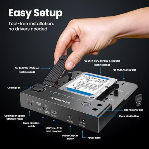 GRAUGEAR NVMe M.2 & SATA SSD/HDD ハードドライブドッキングステーション、USB-C 10Gbps NVMeリーダー、SATA to M.2 NVMe Cloner、2.5/3.5ハードドライブエンクロージャーク b5ba6587 GRAUGEAR NVMe M.2 & SATA SSD/HDD ハードドライブドッキングステーション、USB-C 10Gbps NVMeリーダー、SATA to M.2 NVMe Cloner、2.5/3.5ハードドライブエンクロージャーク b5ba6587