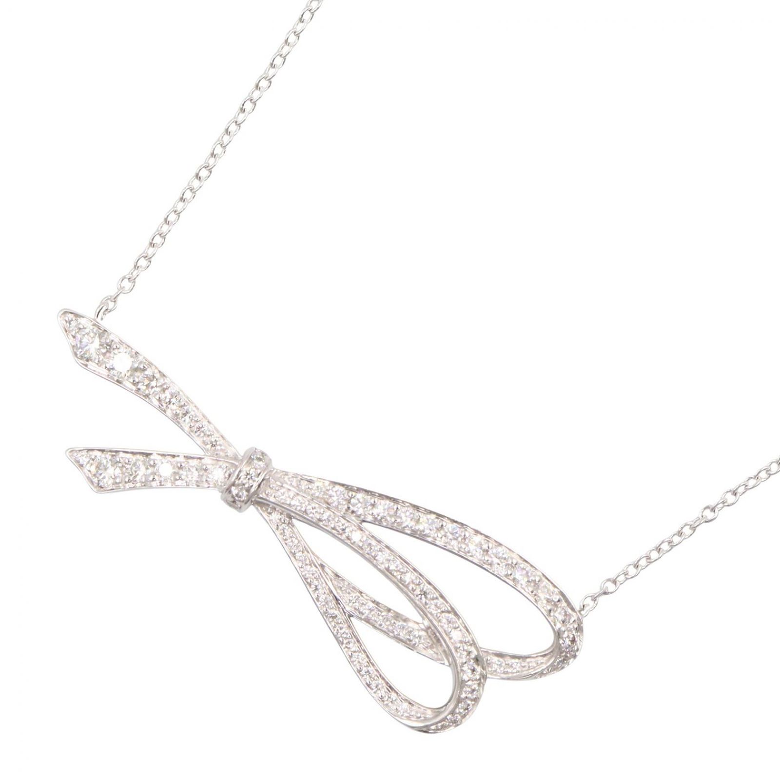 ティファニー TIFFANY＆CO ネックレス ボウ ネックレス ラージ 首回39/45.5cm K18WG（ホワイトゴールド） ダイヤモンド ボウ ネックレス ラージ レディース Used A