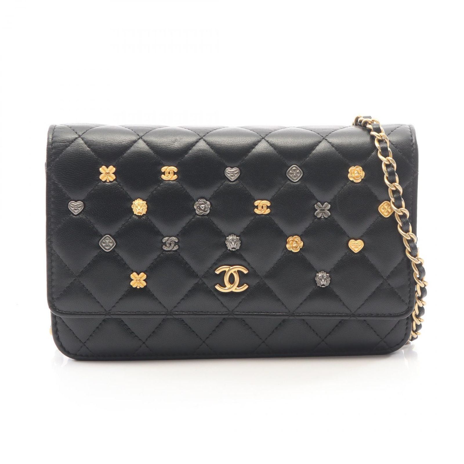 シャネル CHANEL ショルダーバッグ マトラッセ アイコンチャーム ブラック ラムスキン（羊革） マトラッセ アイコンチャーム チェーンウォレット レディース
