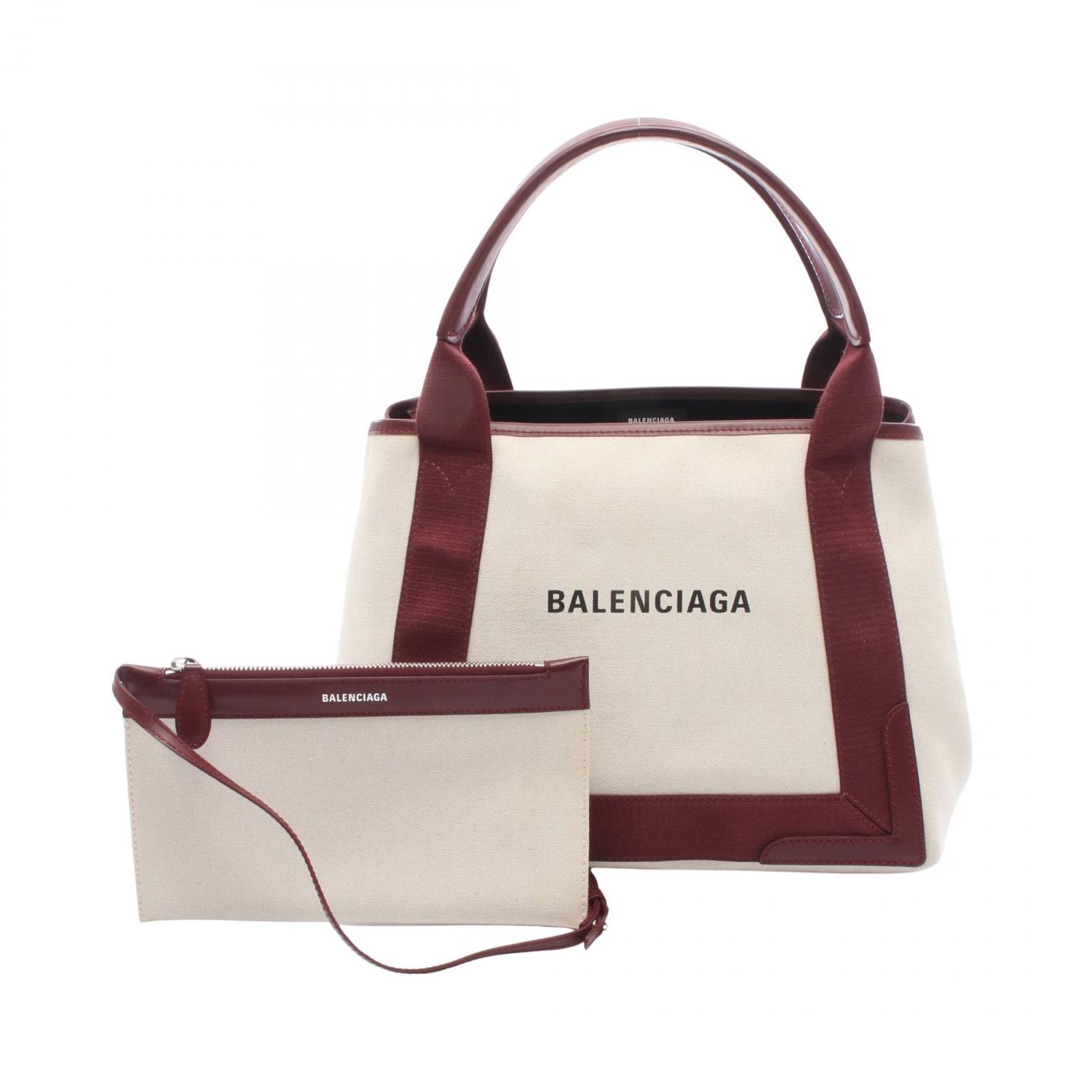 バレンシアガ BALENCIAGA トートバッグ NAVY CABAS S ネイビーカバ ナチュラル/ボルドー キャンバス レザー ネイビーカバS レディース Used A