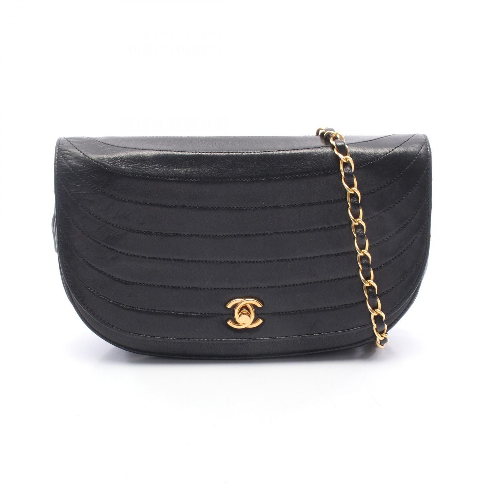 シャネル CHANEL ショルダーバッグ ハーフムーン ブラック ラムスキン（羊革） ハーフムーン チェーンショルダー レディース Used B