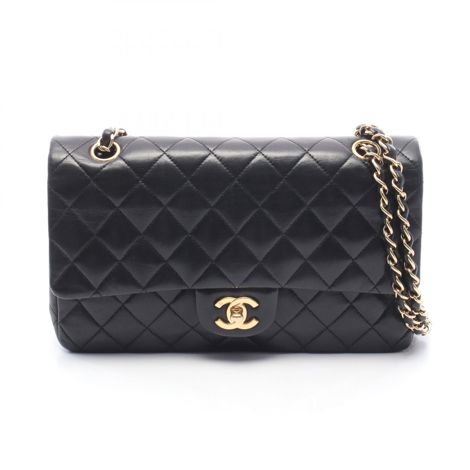シャネル CHANEL ショルダーバッグ マトラッセ Wフラップ ブラック ラムスキン（羊革） マトラッセ ダブルフラップ チェーンショルダー レディース Used A
