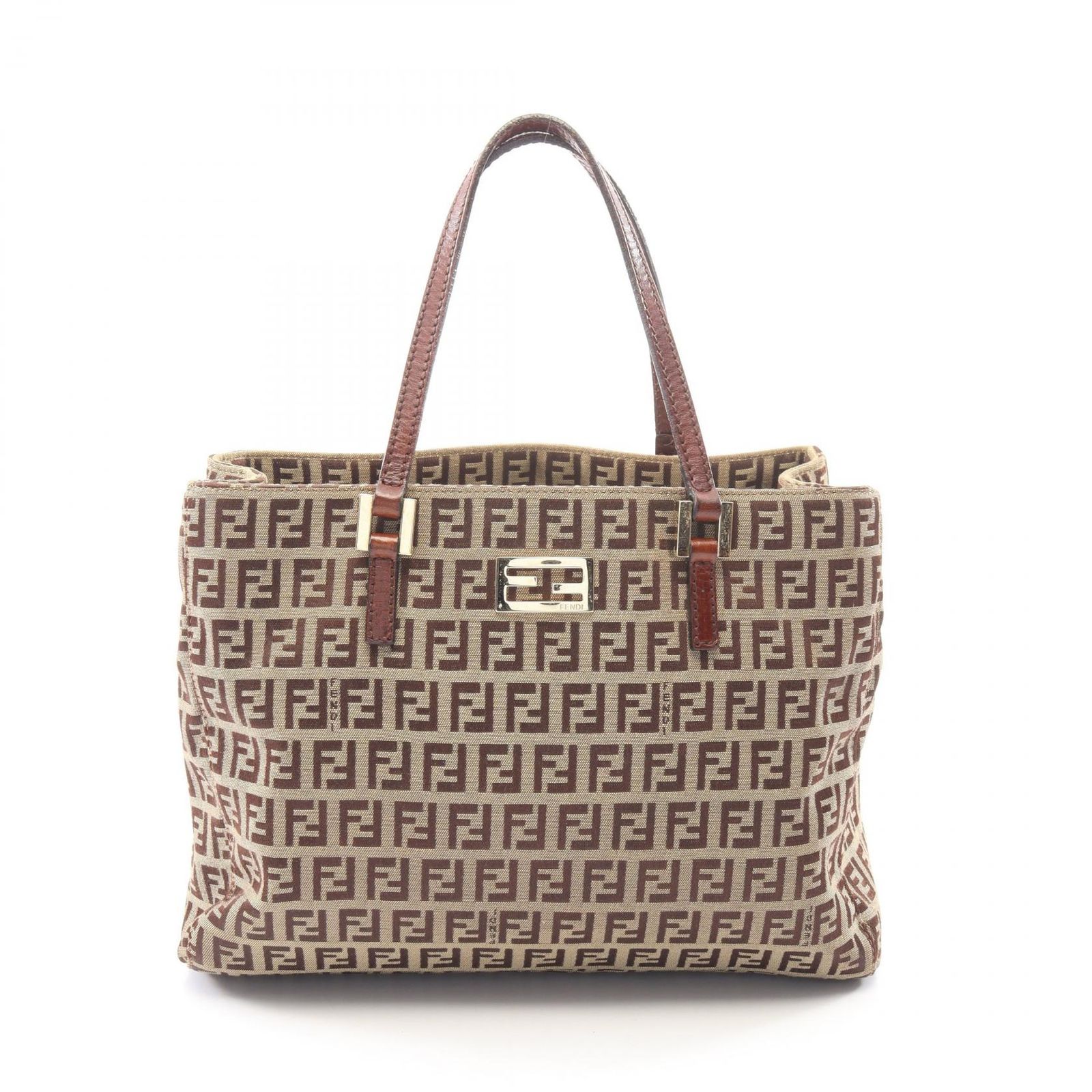 フェンディ FENDI トートバッグ ズッキーノ 8BH132 ベージュ キャンバス レザー ズッキーノ トートバッグ レディース Used B