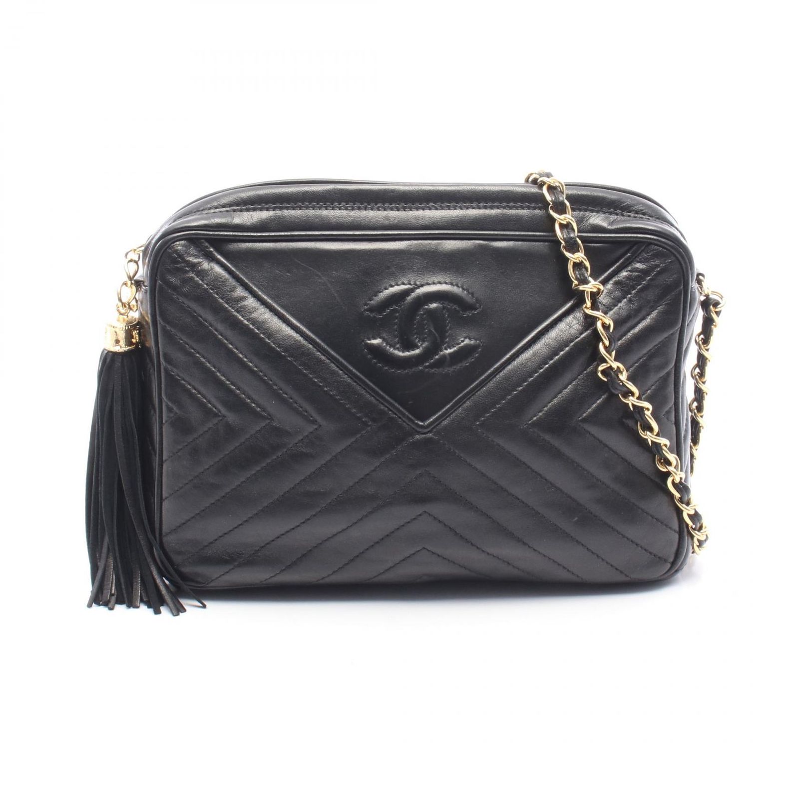 シャネル CHANEL ショルダーバッグ Vステッチ フリンジ ブラック ラムスキン（羊革） Vステッチ フリンジ チェーンショルダー レディース Used A 210,400円