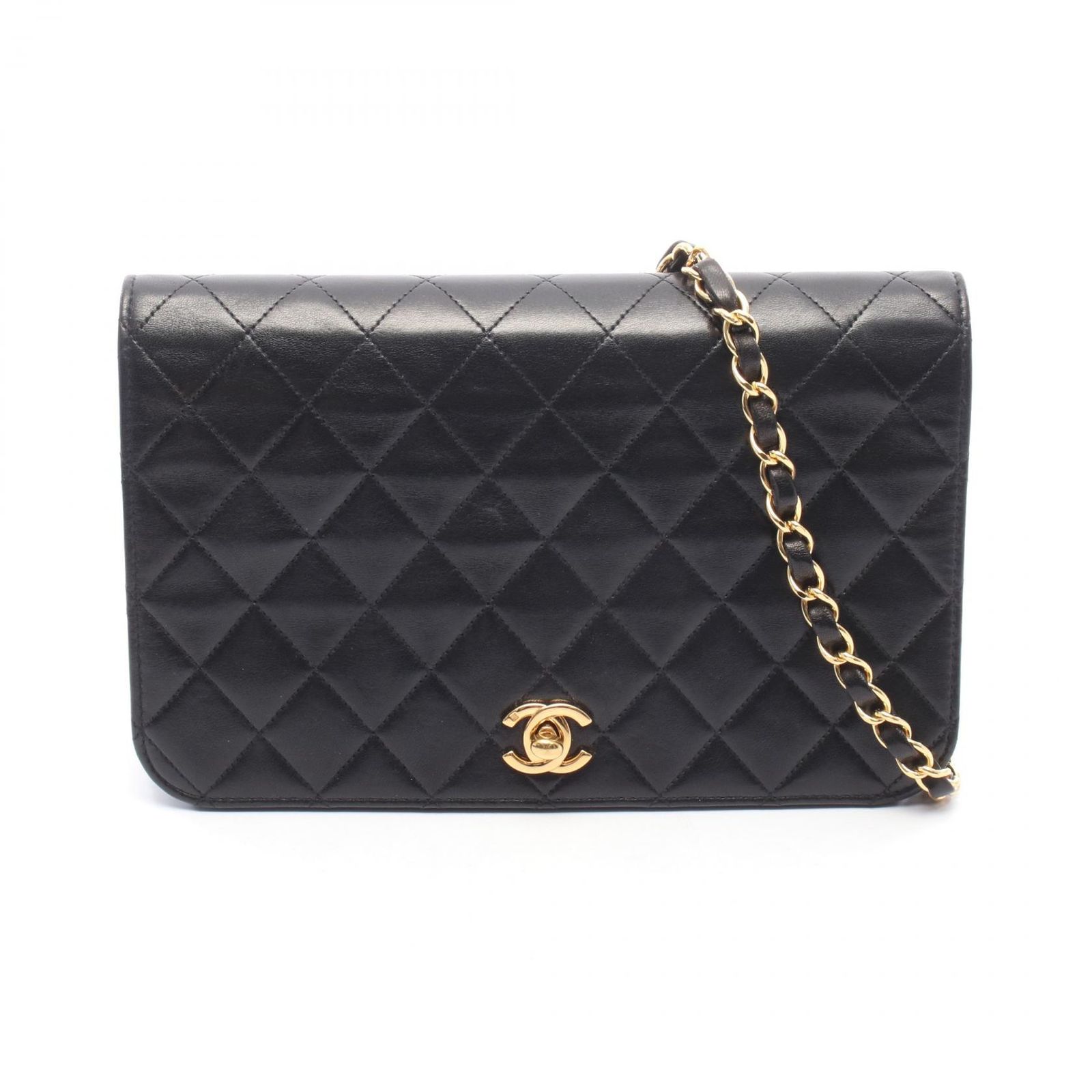シャネル CHANEL ショルダーバッグ マトラッセ フルフラップ ブラック ラムスキン（羊革） マトラッセ フルフラップ チェーンショルダー レディース Used A