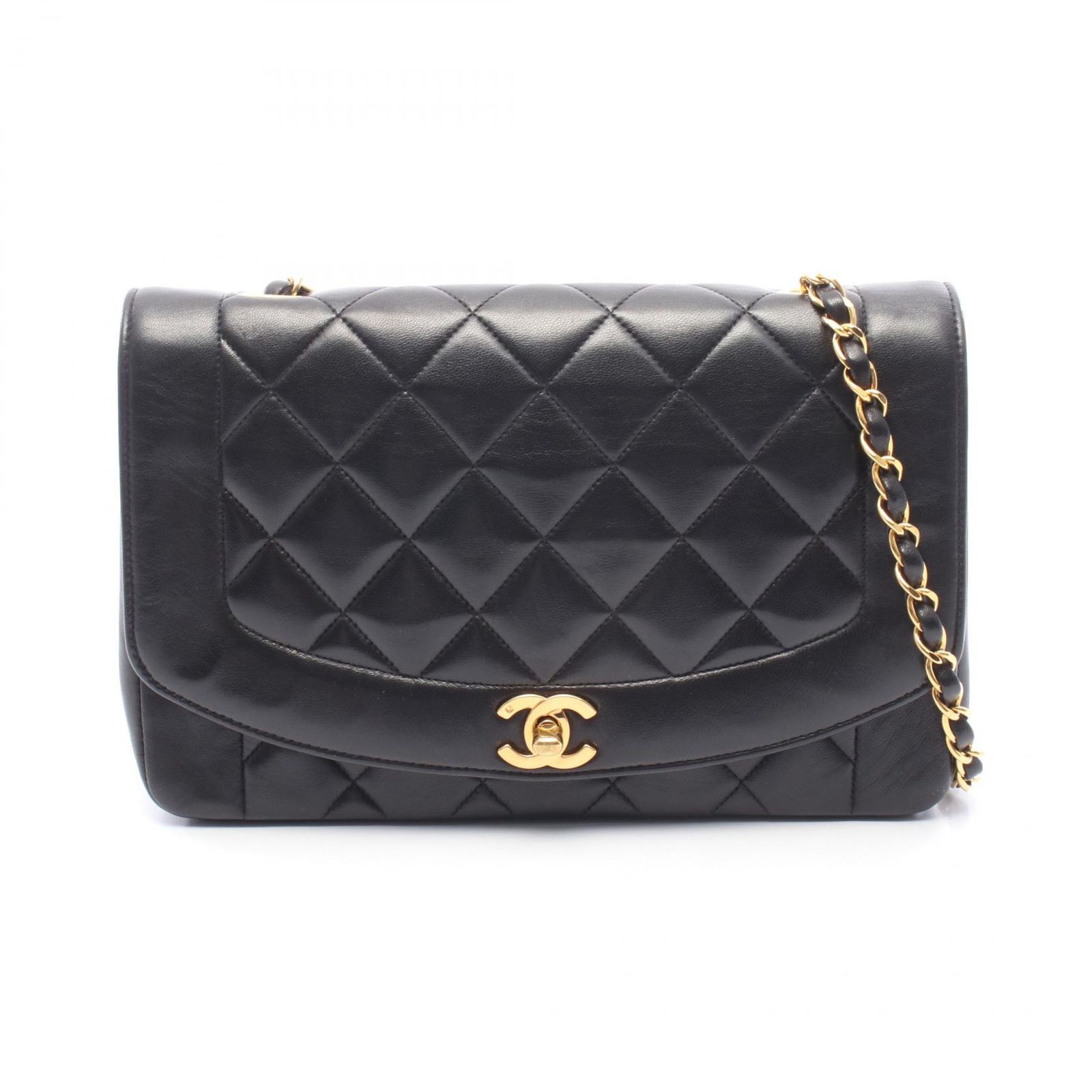 シャネル CHANEL ショルダーバッグ マトラッセ ダイアナフラップ A01165 ブラック ラムスキン（羊革） マトラッセ ダイアナ チェーンショルダー レディース Used A
