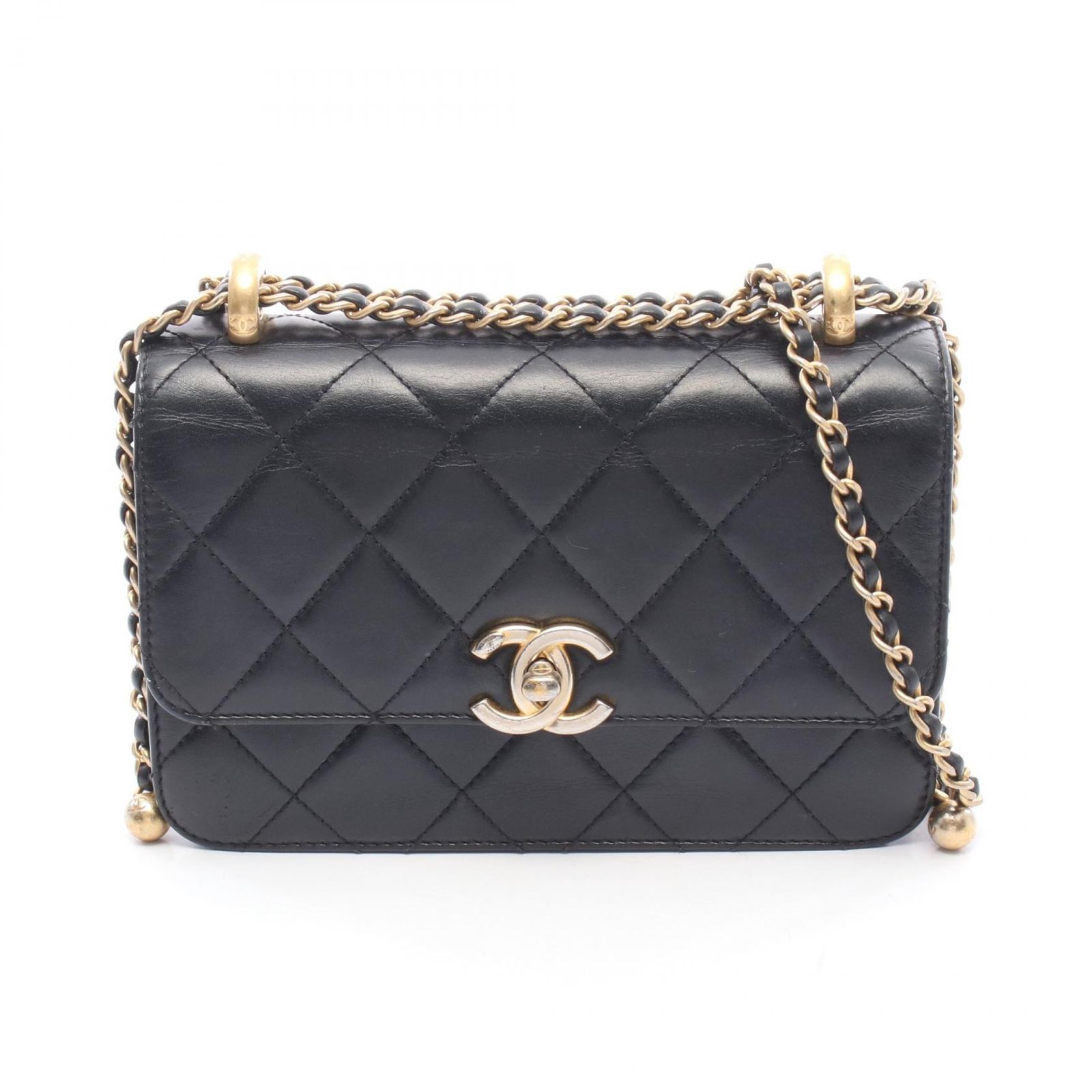 シャネル CHANEL ショルダーバッグ マトラッセ ブラック ラムスキン（羊革） マトラッセ スモールフラップ チェーンショルダー レディース Used B