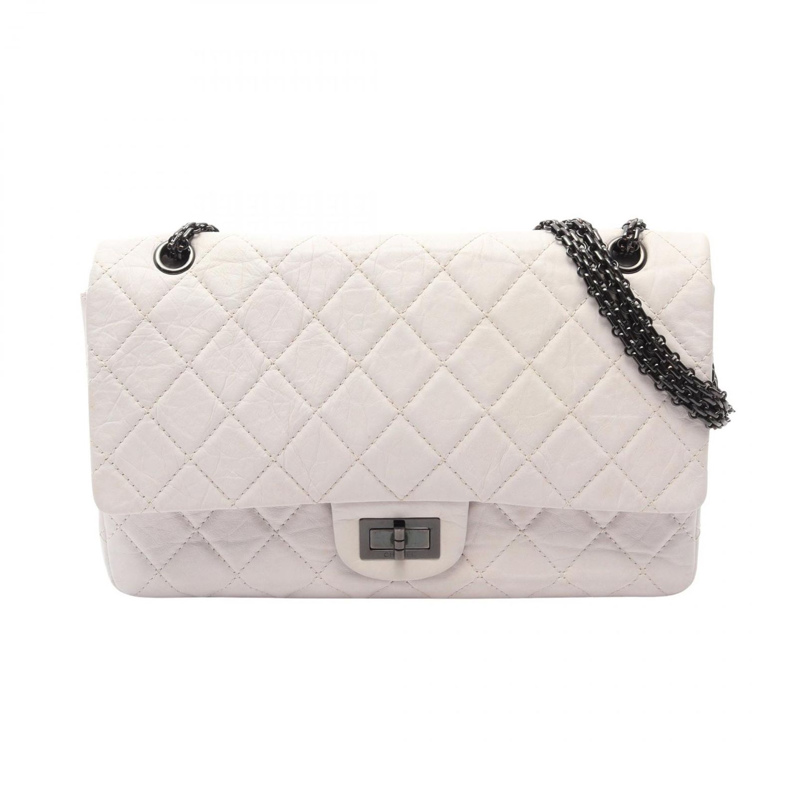 シャネル CHANEL ショルダーバッグ 2.55 マトラッセ マキシ マドモアゼルチェーン Wフラップ オフホワイト カーフ（牛革） 2.55 マトラッセ チェーンショルダー