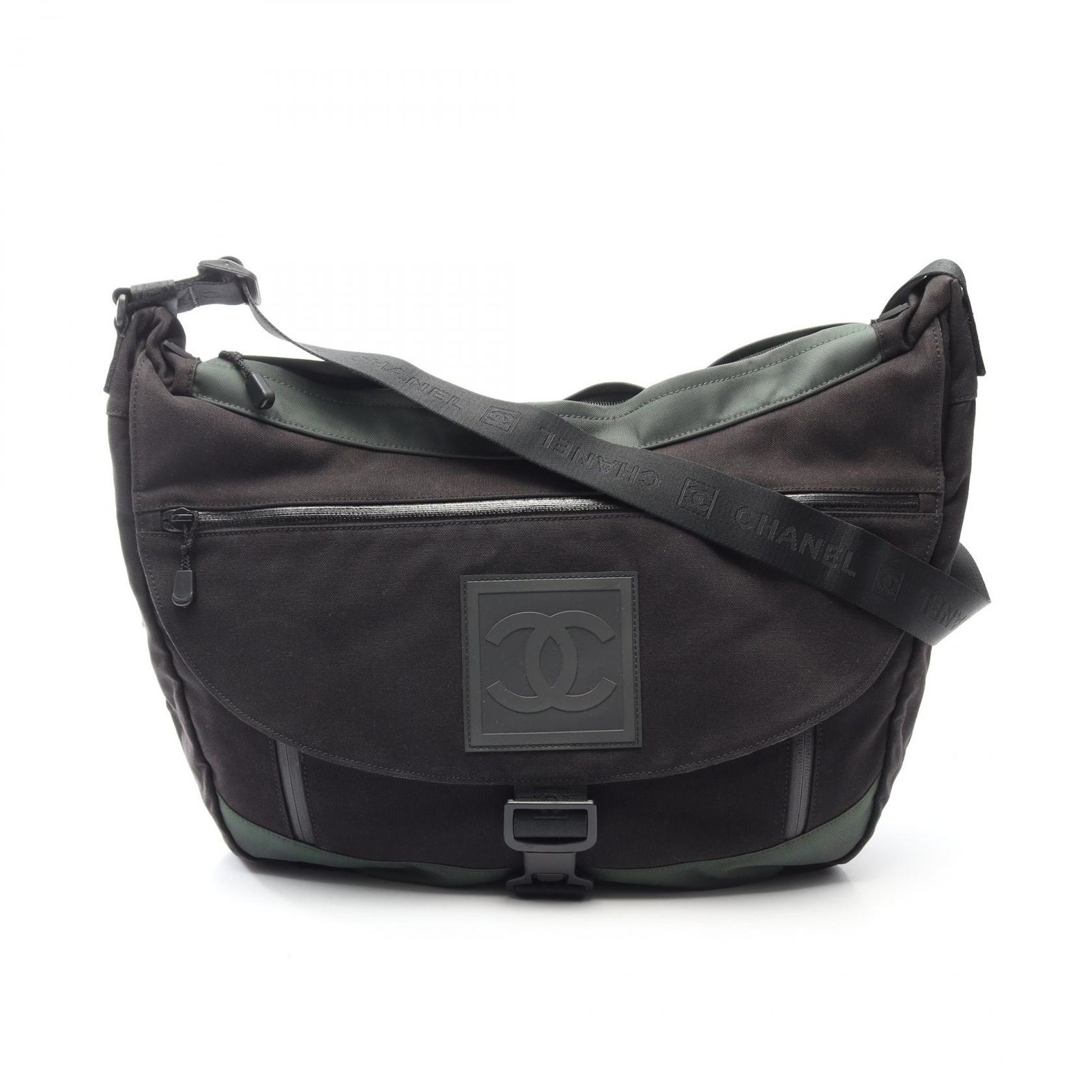 シャネル CHANEL ショルダーバッグ スポーツライン ココマーク メッセンジャーバッグ A23289 ブラック/グリーン キャンバス スポーツライン ショルダーバッグ