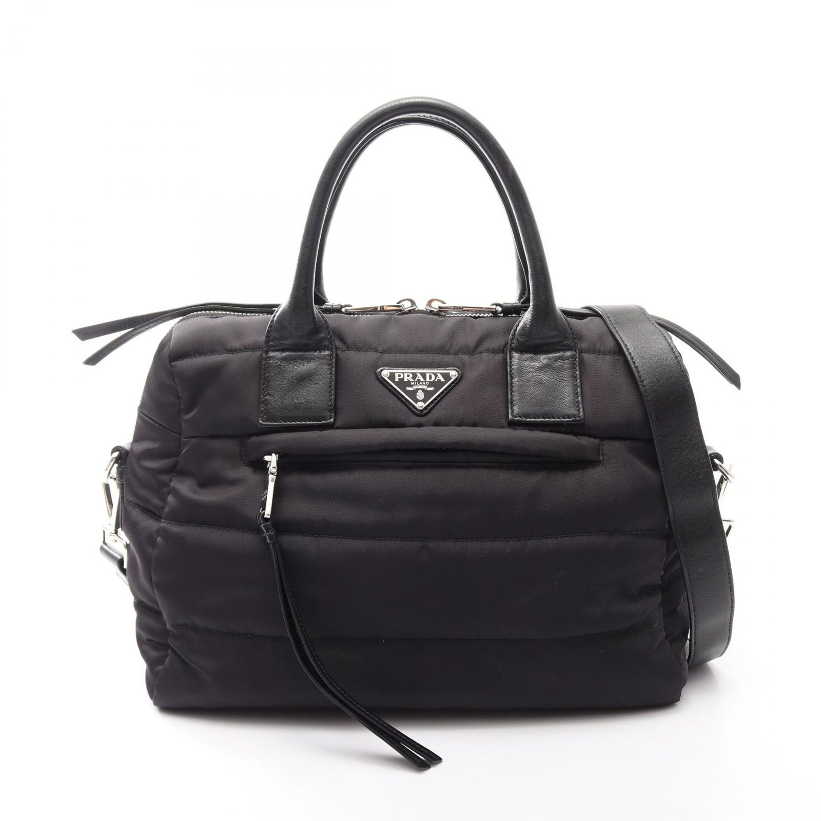 プラダ PRADA ハンドバッグ TESSUTO BOMBER 2WAY 1BB024 ブラック ナイロン レザー テスートボンバー 2wayハンドバッグ レディース Used A