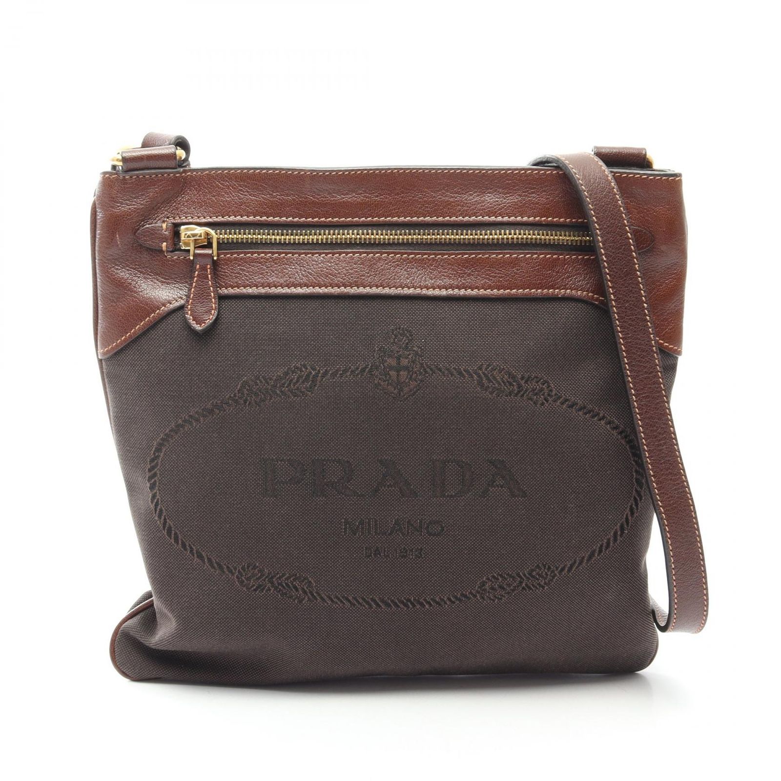 プラダ PRADA ショルダーバッグ ロゴジャガード BT0654 ダークブラウン キャンバス レザー ロゴジャガード ショルダーバッグ レディース Used B