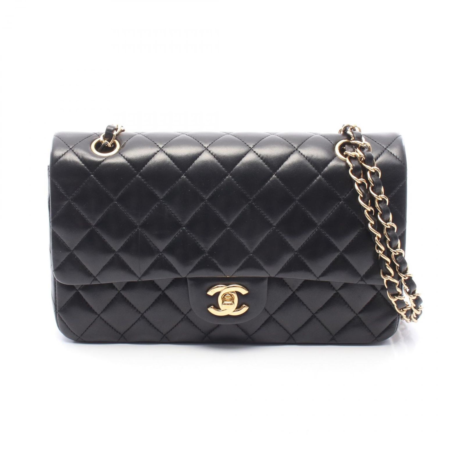 シャネル CHANEL ショルダーバッグ マトラッセ Wフラップ ブラック ラムスキン（羊革） マトラッセ ダブルフラップ チェーンショルダー レディース Used A