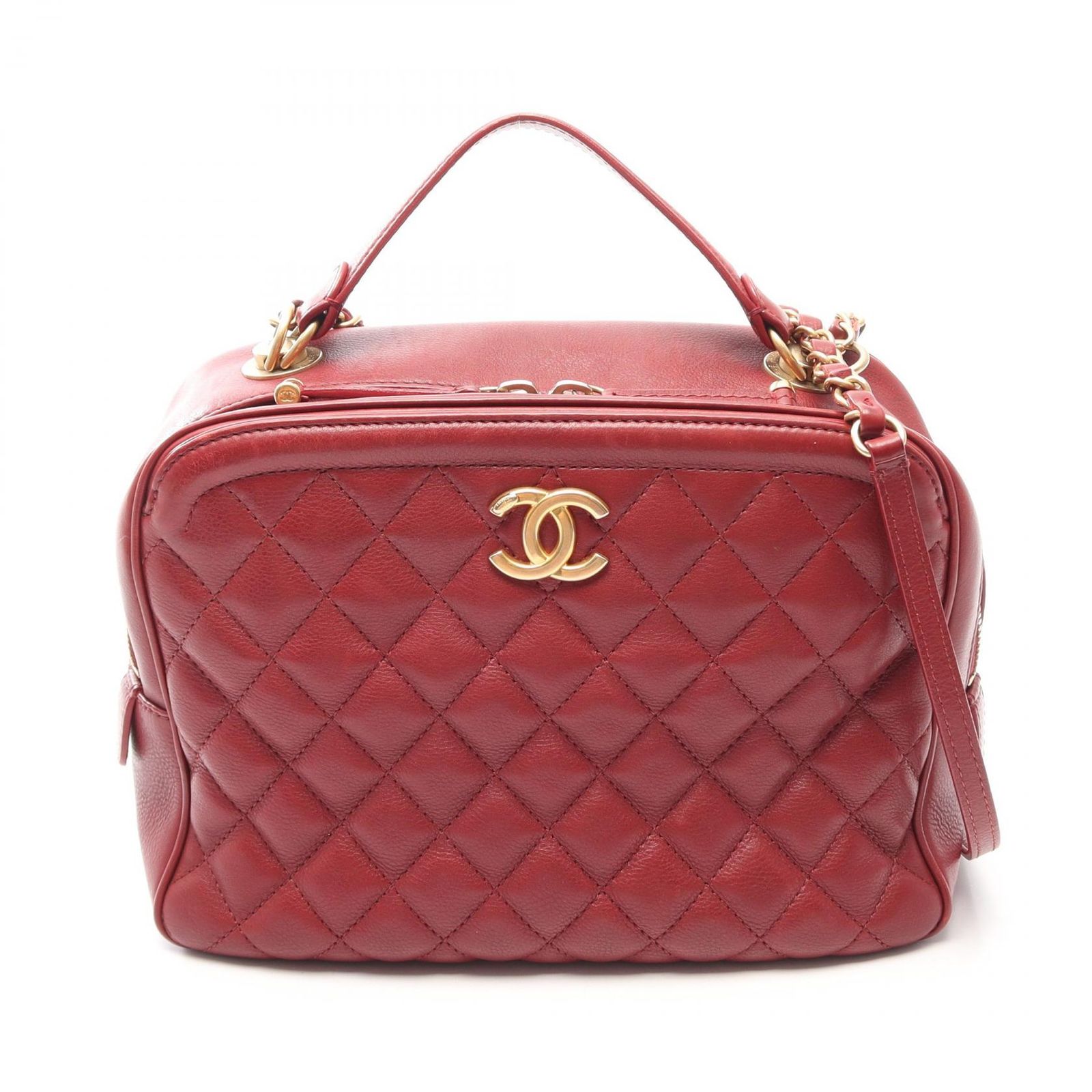シャネル CHANEL ショルダーバッグ マトラッセ トップハンドル 2WAY レッド レザー マトラッセ トップハンドル 2wayチェーンショルダー レディース Used A