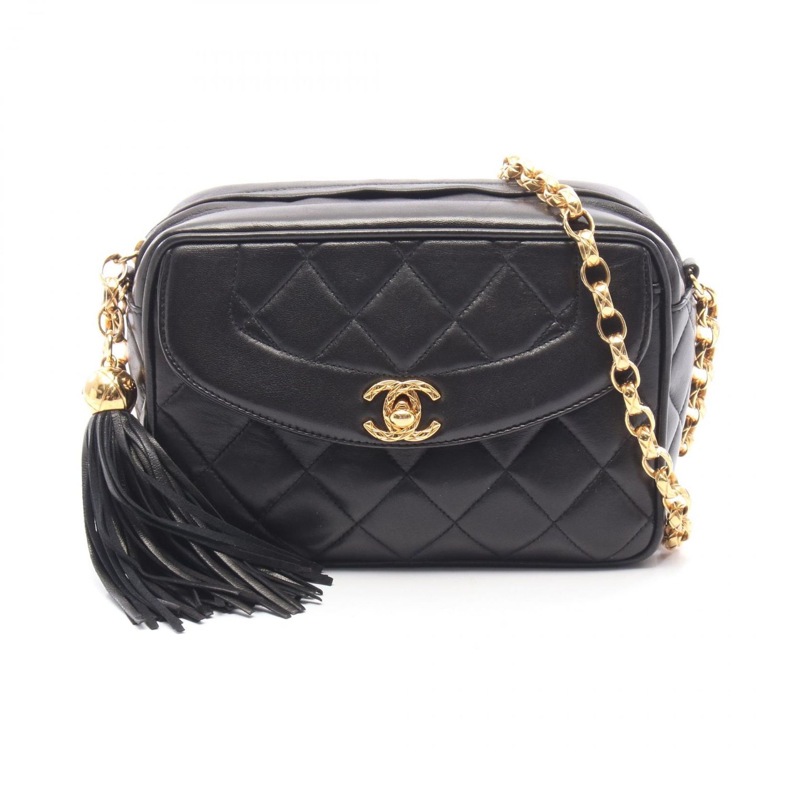 シャネル CHANEL ショルダーバッグ マトラッセ ダイアナフラップ フリンジ ブラック ラムスキン（羊革） マトラッセ スリンジ スモール チェーンショルダー