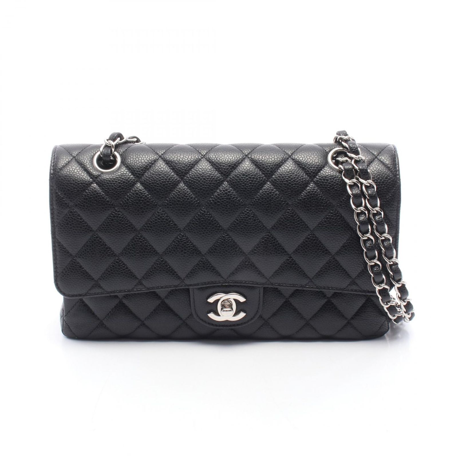 シャネル CHANEL ショルダーバッグ マトラッセ Wフラップ ブラック キャビアスキン(グレインドカーフ) マトラッセ ダブルフラップ チェーンショルダー レディース