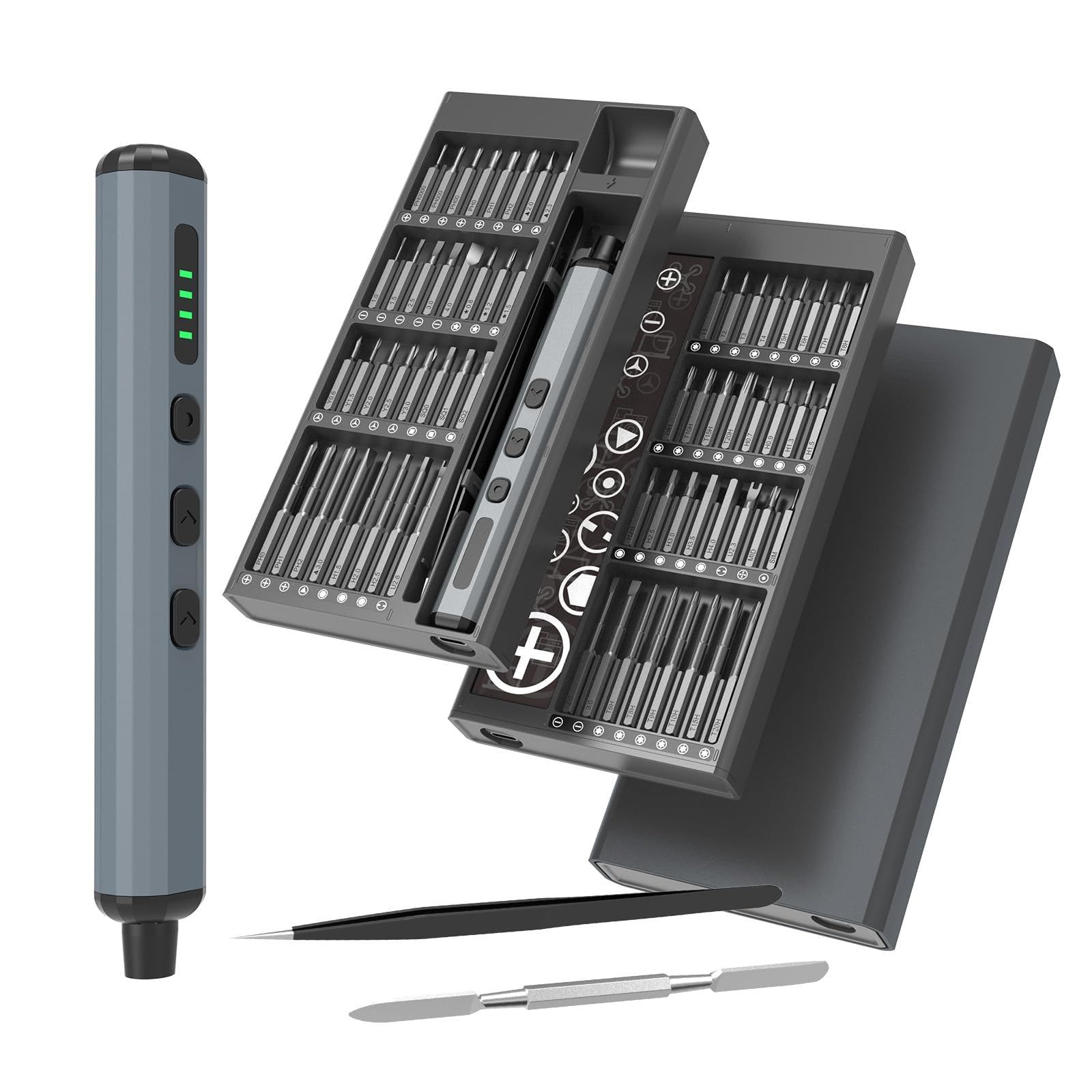 【新品】【PENDORAシリーズ 最多ビット数】超軽量80g 静音 高性能 精密 電動ドライバーセット トルクス マイナス ドライバー 48種ビット付属＆高速充電対応 磁石付き 専用ケース付き メガネ スマホ分解 DIY工具 PENDORA f2a9b398