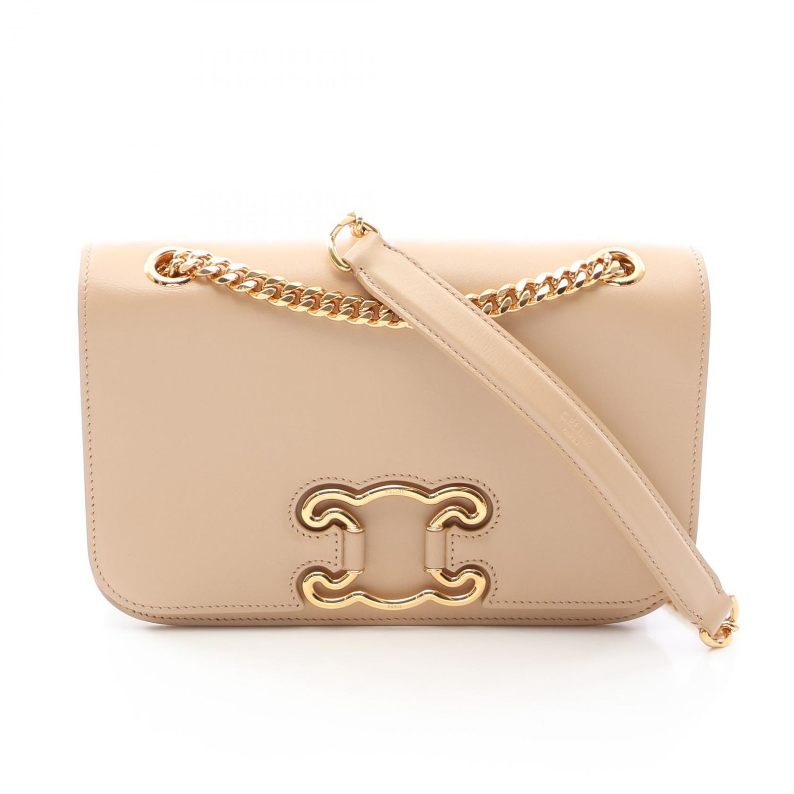 セリーヌ CELINE ショルダーバッグ トリオンフ 199813 ベージュ レザー トリオンフ チェーンショルダー レディース Used A