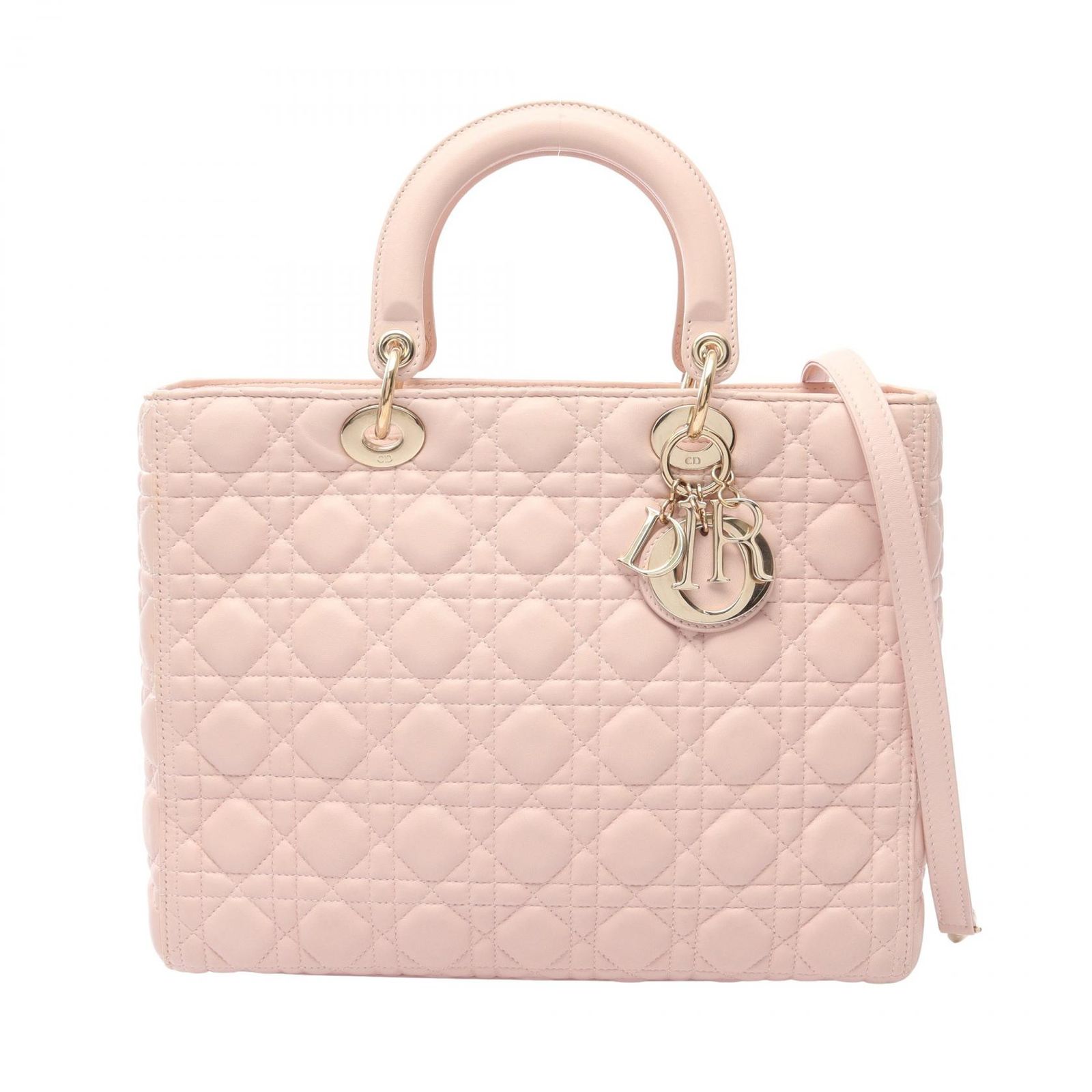 ディオール Dior ハンドバッグ レディディオール ラージ 2WAY ライトピンク レザー レディディオール カナージュ 2wayトート レディース Used B
