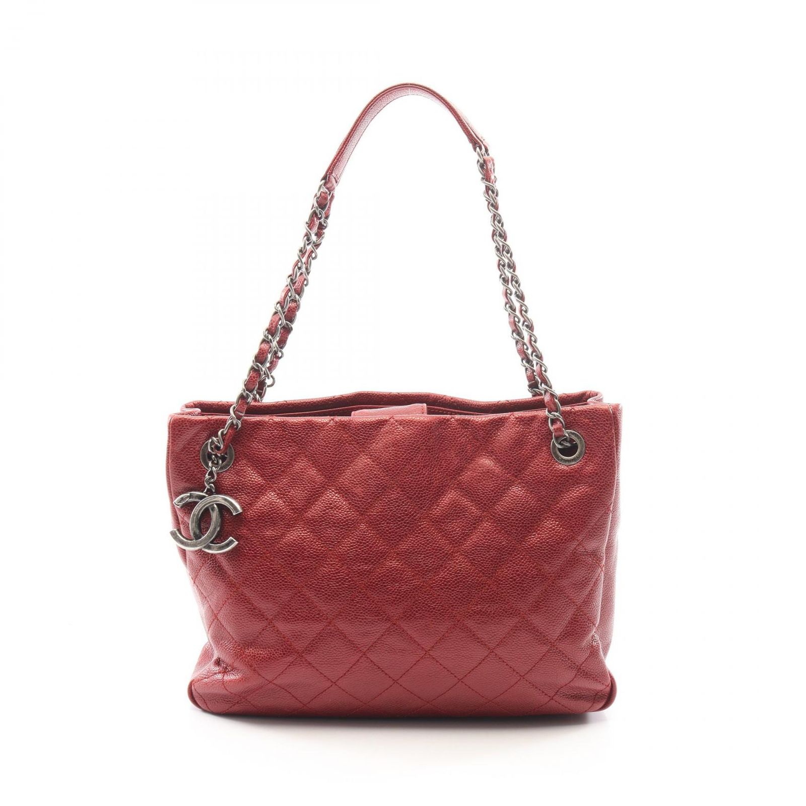 シャネル CHANEL トートバッグ マトラッセ メタリックレッド キャビアスキン(グレインドカーフ) マトラッセ チェーントート レディース Used A