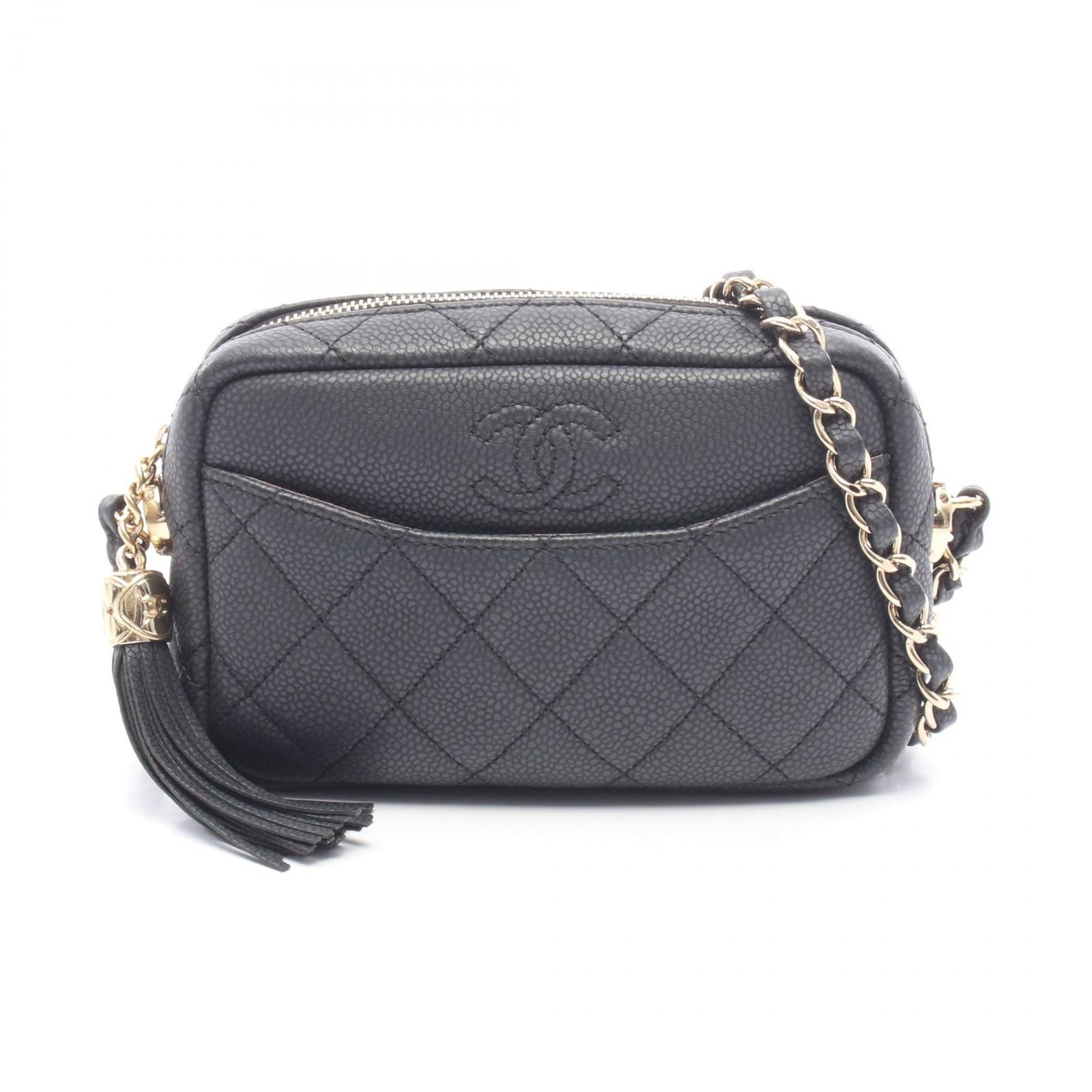 シャネル CHANEL ショルダーバッグ マトラッセ フリンジ ミニ カメラバッグ A57718 ブラック キャビアスキン(グレインドカーフ) マトラッセ フリンジ ミニ カメラバッグ
