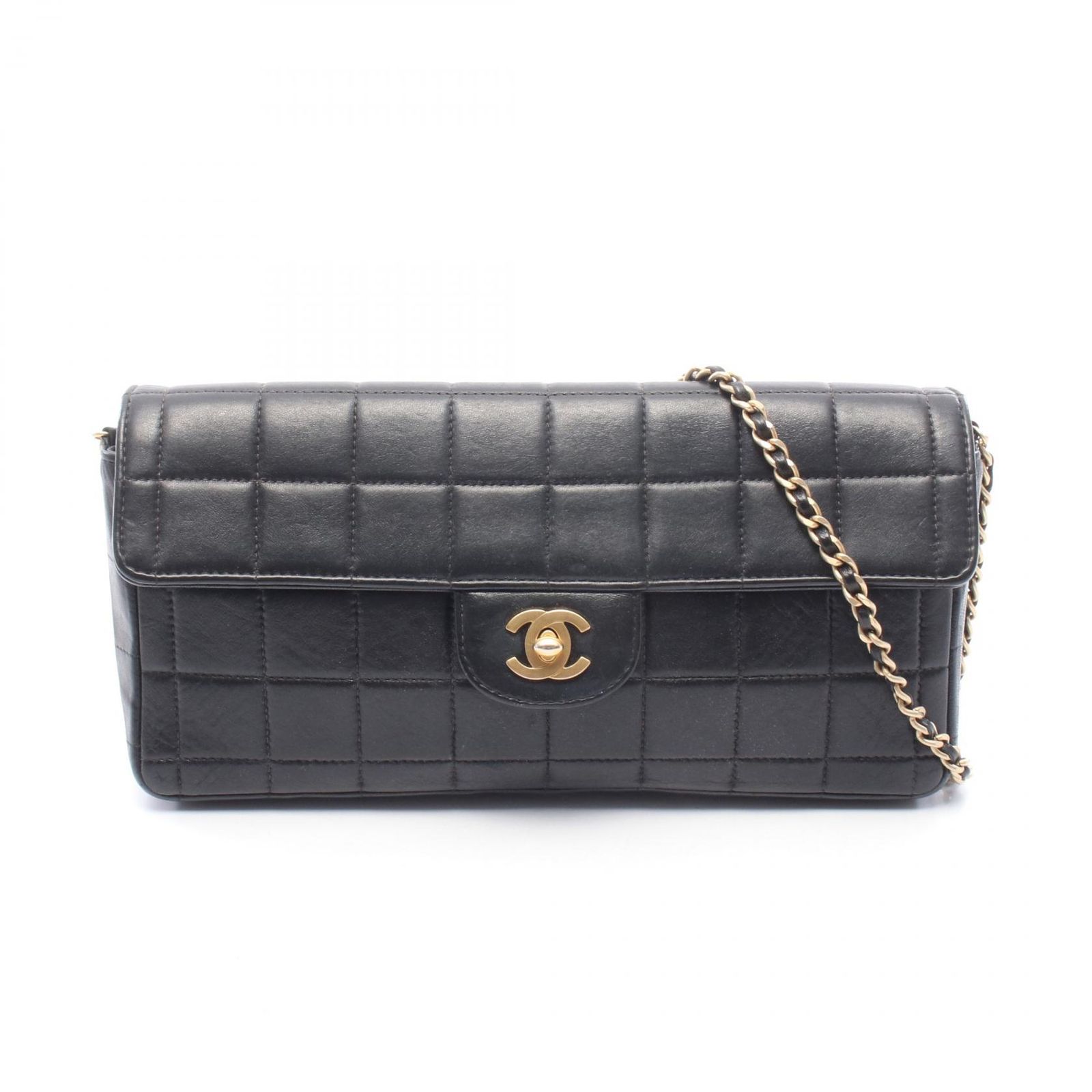 シャネル CHANEL ショルダーバッグ チョコバー イーストウエスト ブラック ラムスキン（羊革） チョコバー イーストウエスト チェーンショルダー レディース