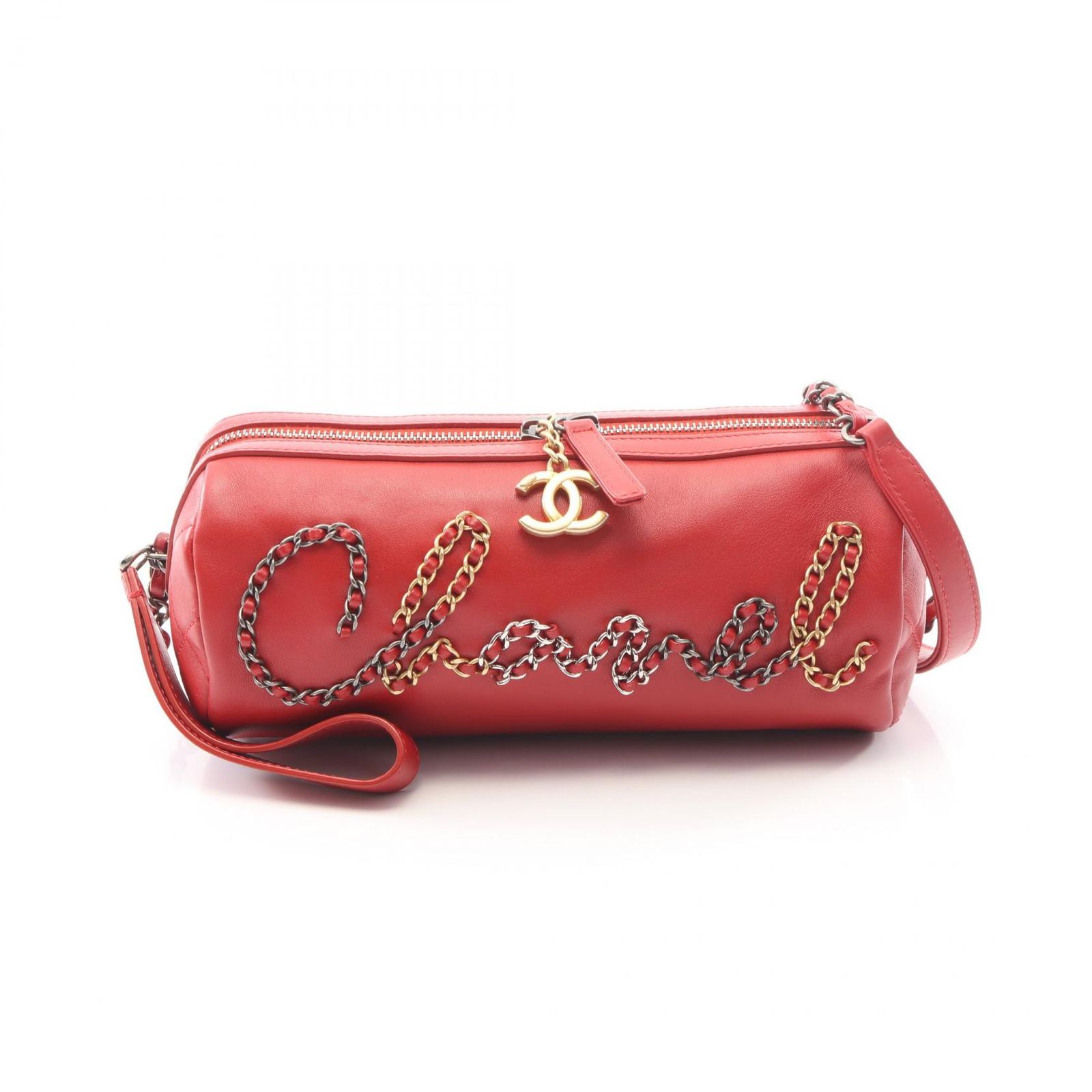 シャネル CHANEL ショルダーバッグ ボーリングバッグ コンビ金具 AS1779 レッド レザー ロゴ ボーリング バッグ レディース Used A