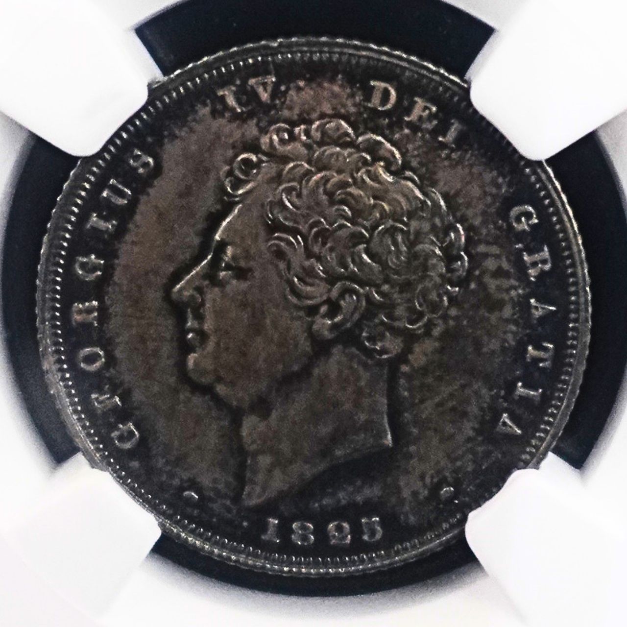 王冠と獅子の英国紋章銀貨 MS62 1825 英国 シリング銀貨 ジョージ4世 Bare Bust NGC イギリス アンティークコイン 王室