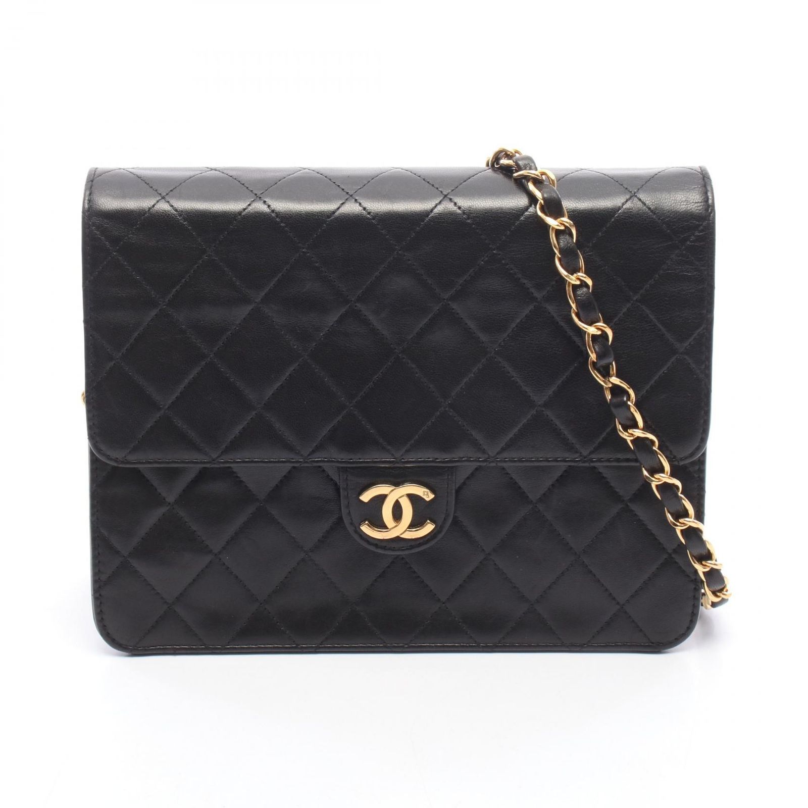 シャネル CHANEL ショルダーバッグ マトラッセ シングルフラップ ブラック ラムスキン（羊革） マトラッセ プッシュロック チェーンショルダー レディース