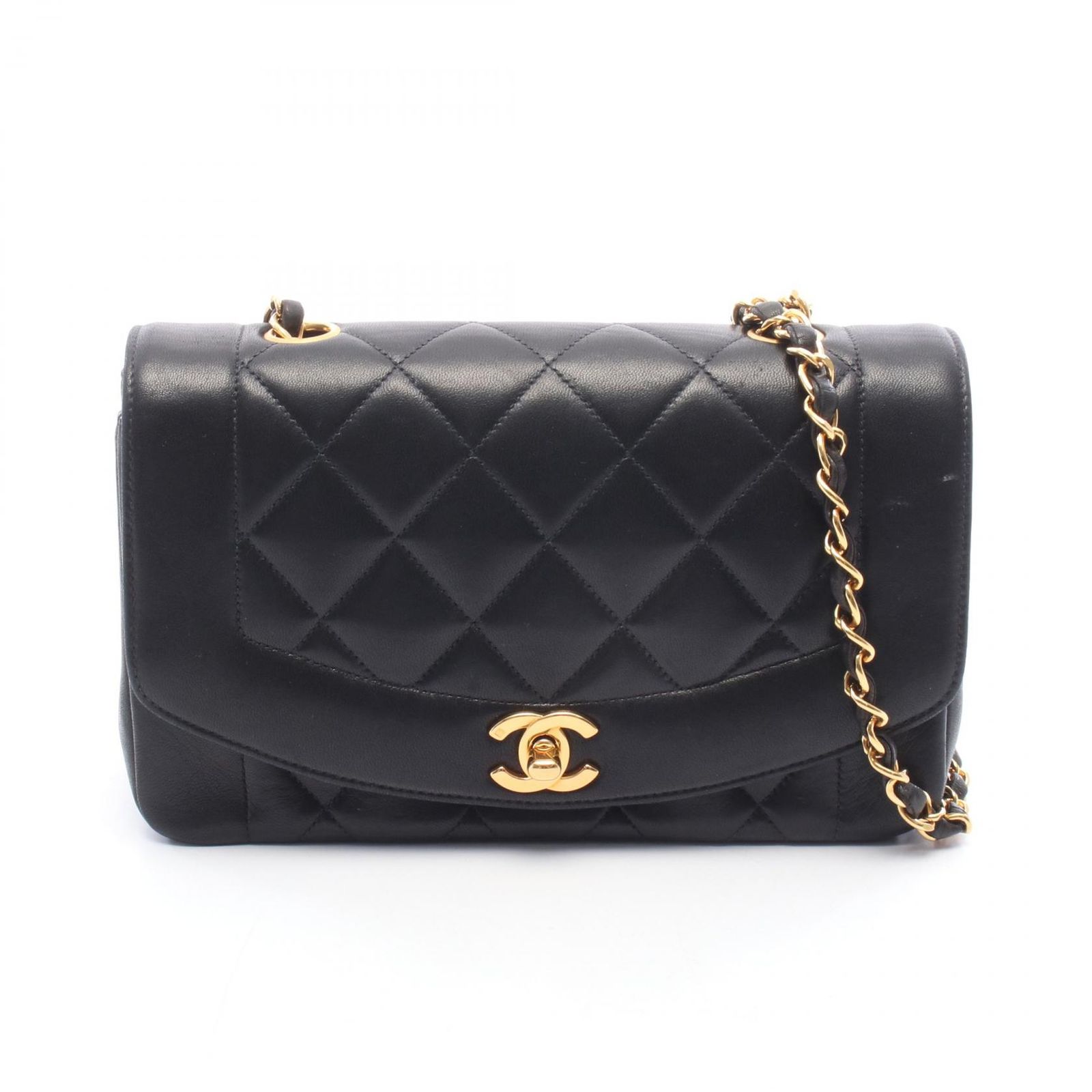 シャネル CHANEL ショルダーバッグ マトラッセ ダイアナフラップ A01164 ブラック ラムスキン（羊革） マトラッセ ダイアナ チェーンショルダー レディース Used B